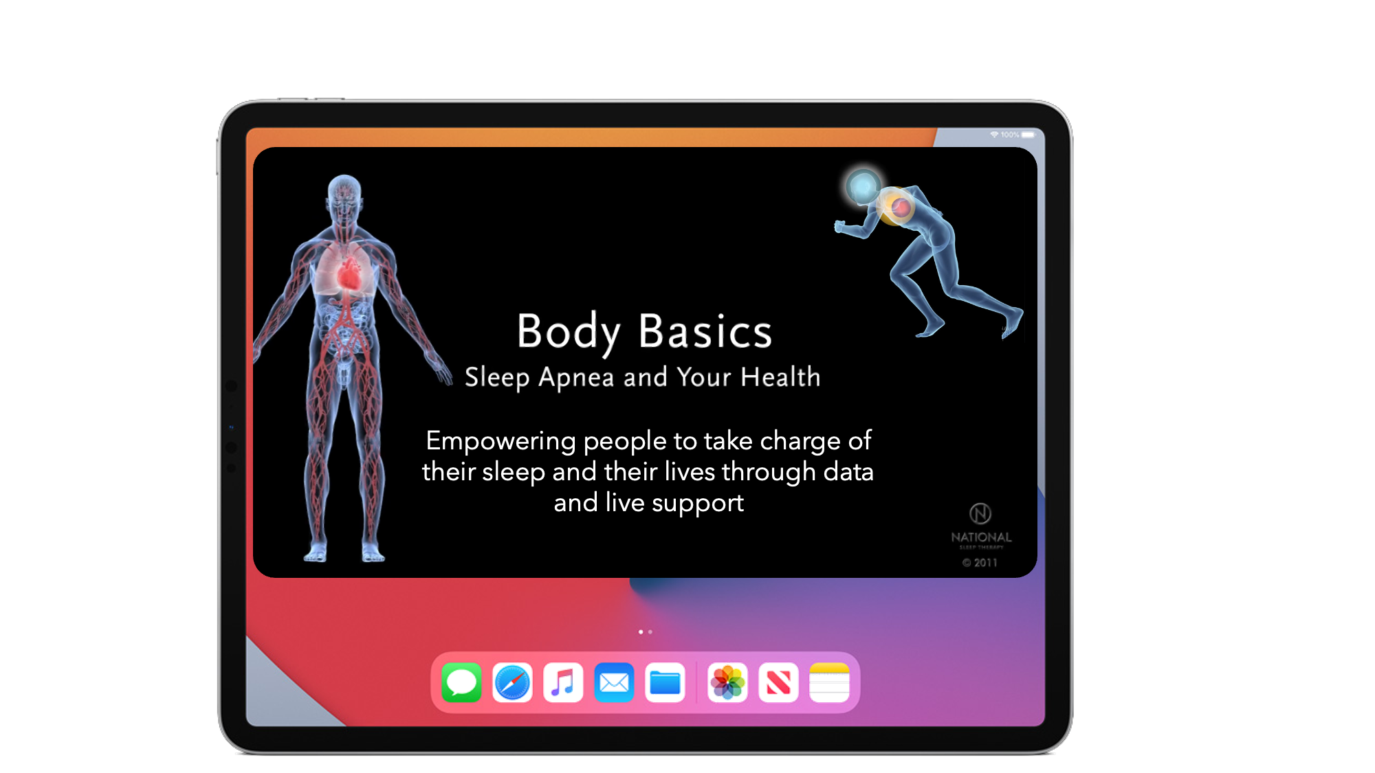 NST ECOsystem iPad education interface showing Body Basics sleep apnea education